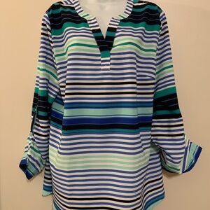 Talbots Blue and Green Striped Blouse